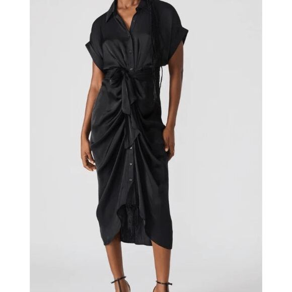 Steve Madden Women's Size 12 Black Silk Feel Button Down Belted Toria Dress - Picture 1 of 7